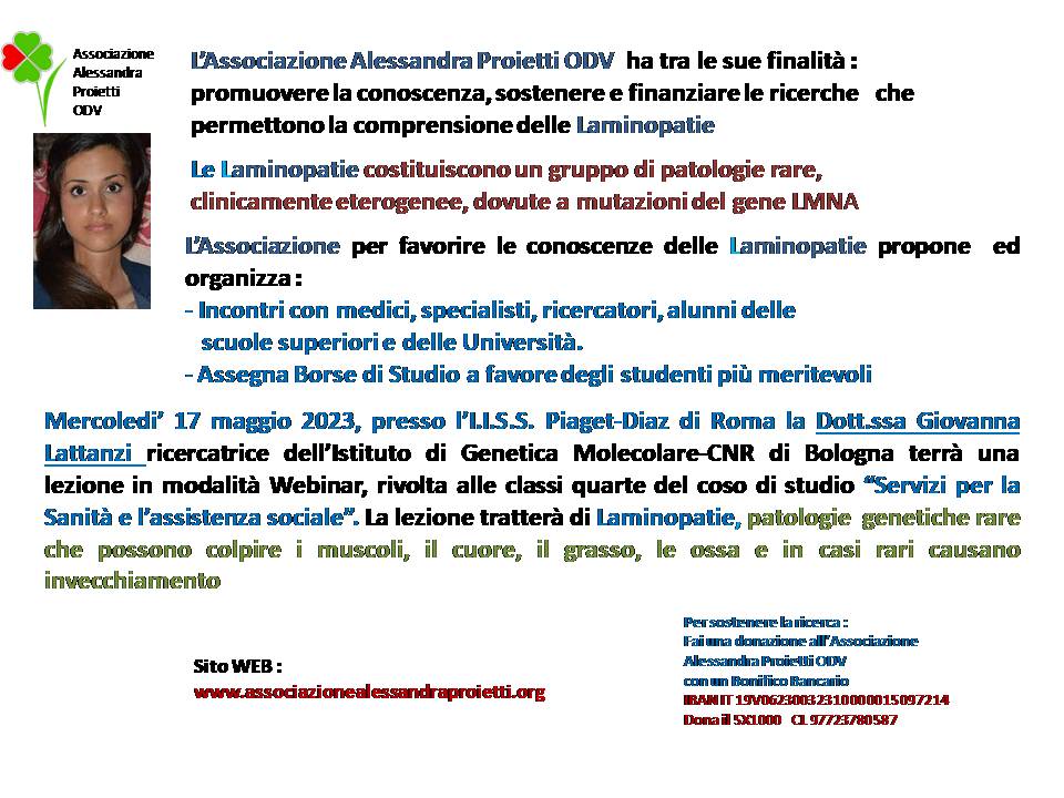 Lezione in modalità Webinar sulle Laminopatie 17-05-2023